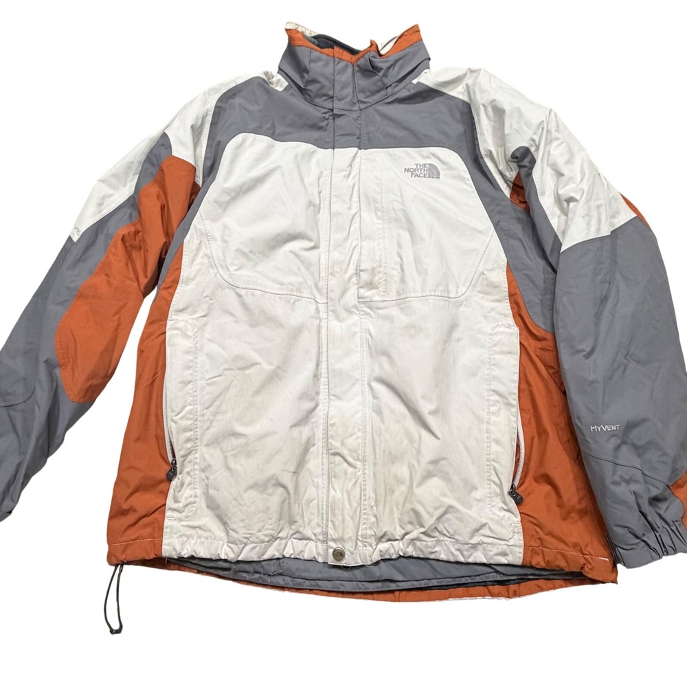 The North Face HyVent Ski Jacket Mens XL White Grey Orange Colorblock Waterproof